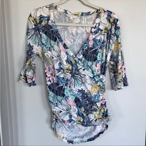 CAbi Style #401 Botanical Floral Faux Wrap Top